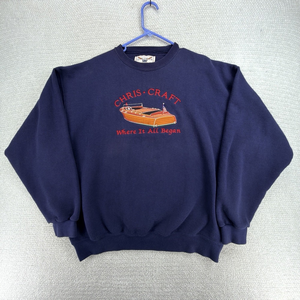 Vintage Chris Craft Boat Sweatshirt Mens XL Oarsman 913 USA Embroidered Navy